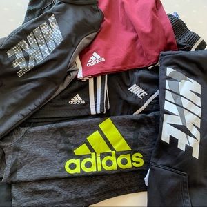 Adidas, Nike lot of 6 sboy size 6-7L, 7X shorts sweater and pants